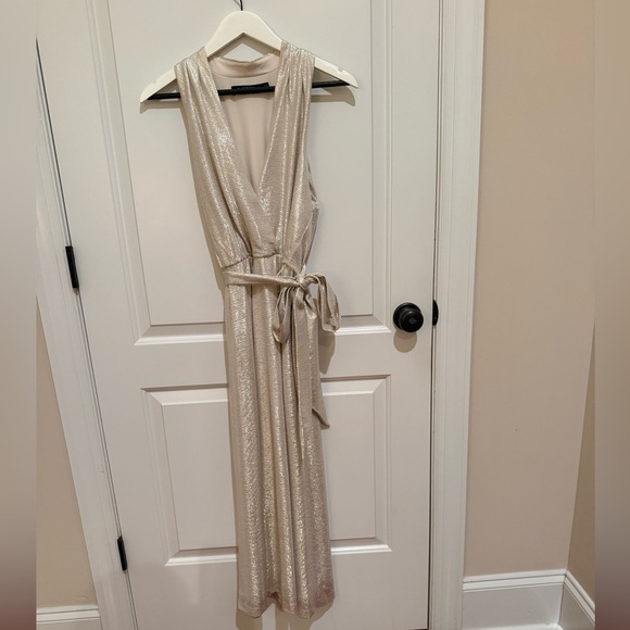 EUC Lauren Ralph Lauren Metallic Jersey Faux Wrap Midi Dress Size 6 - Picture 3 of 9